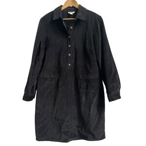 Talbots Women's Brown Corduroy Shirt Dress Size 14 Quarter Button